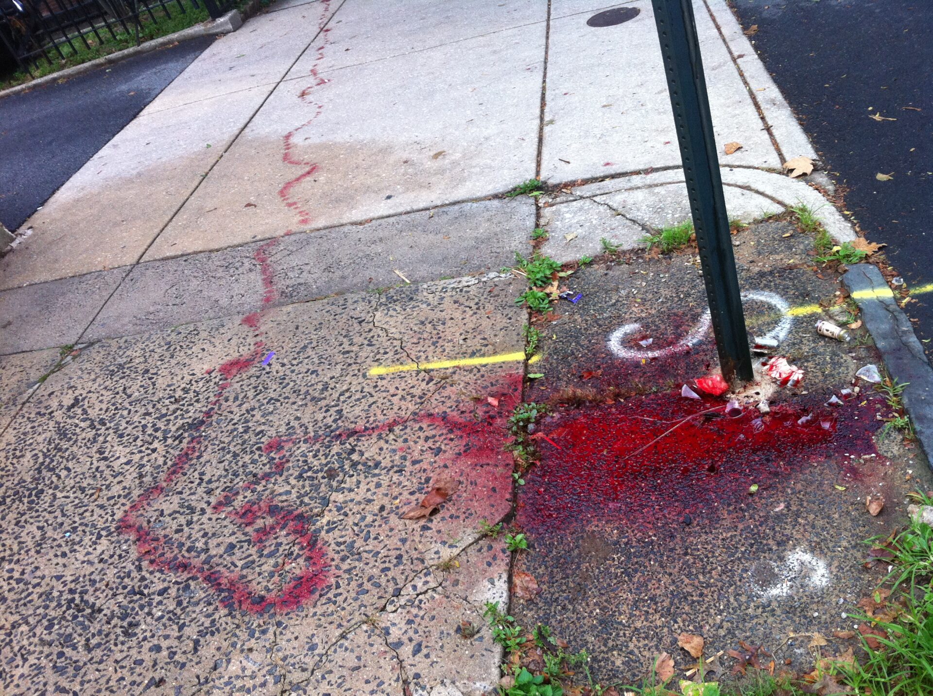 blood on the sidewalk on the 4200 block of pine street